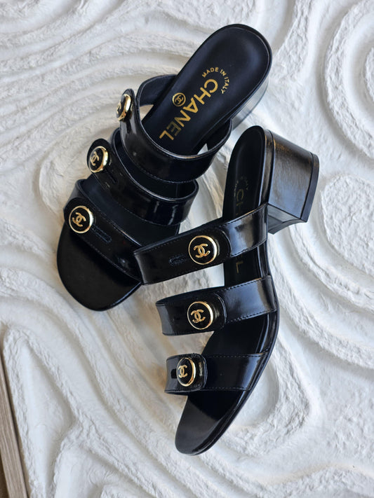 Chanel CC Multi-Strap Slide Sandals