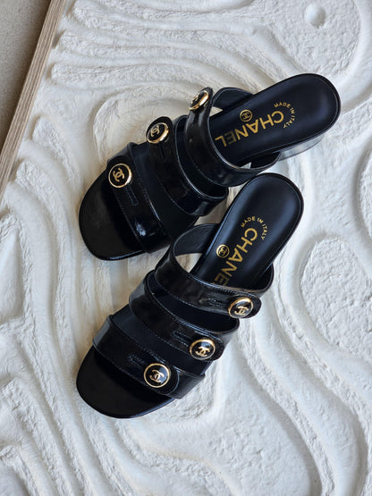 Chanel CC Multi-Strap Slide Sandals