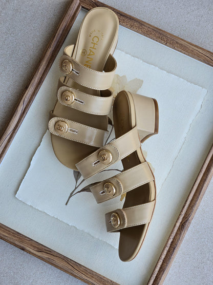 Chanel CC Multi-Strap Slide Sandals