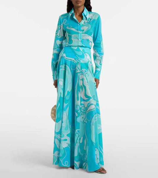 Pucci Printed Long Sleeve Maxi Dress with Flowing Silhouette