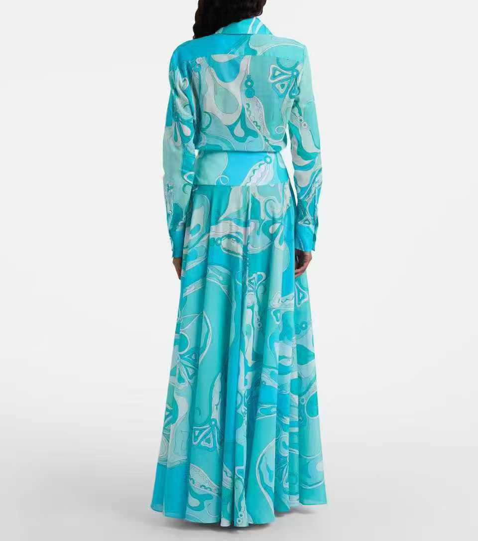 Pucci Printed Long Sleeve Maxi Dress with Flowing Silhouette