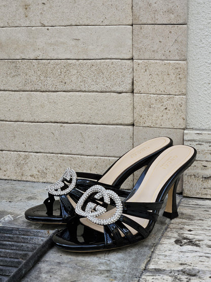 Gucci Interlocking G 85 Crystal-embellished Sandals