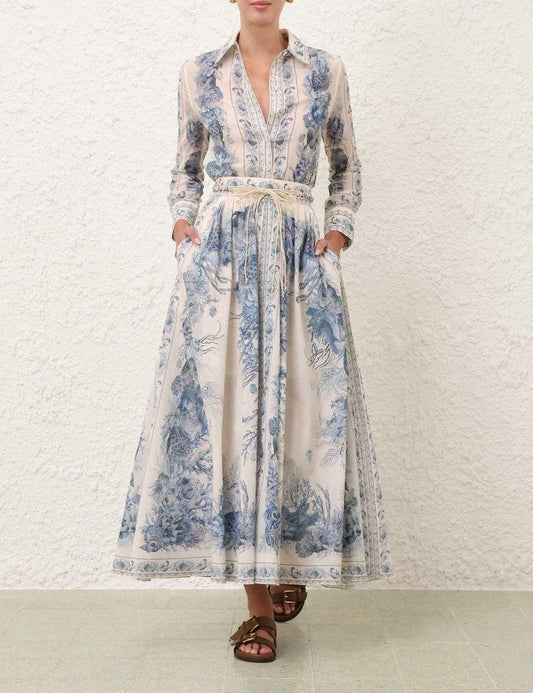 Zimmermann Floral Print Belted Midi Shirt Dress for Women