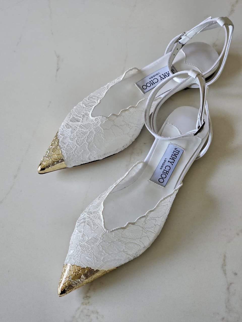 Jimmy Choo Lace Pointed-Toe Ballet Flats