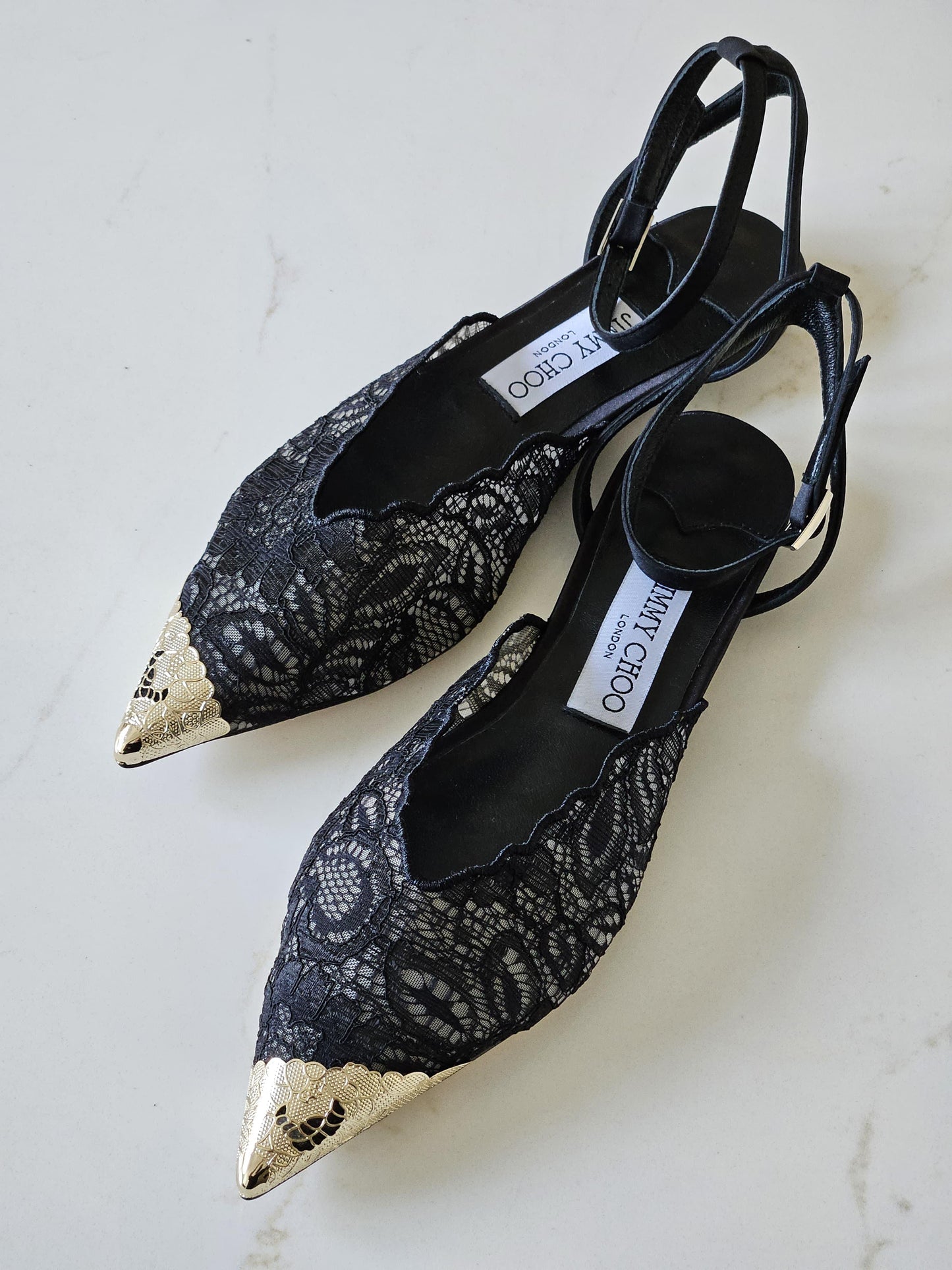 Jimmy Choo Lace Pointed-Toe Ballet Flats