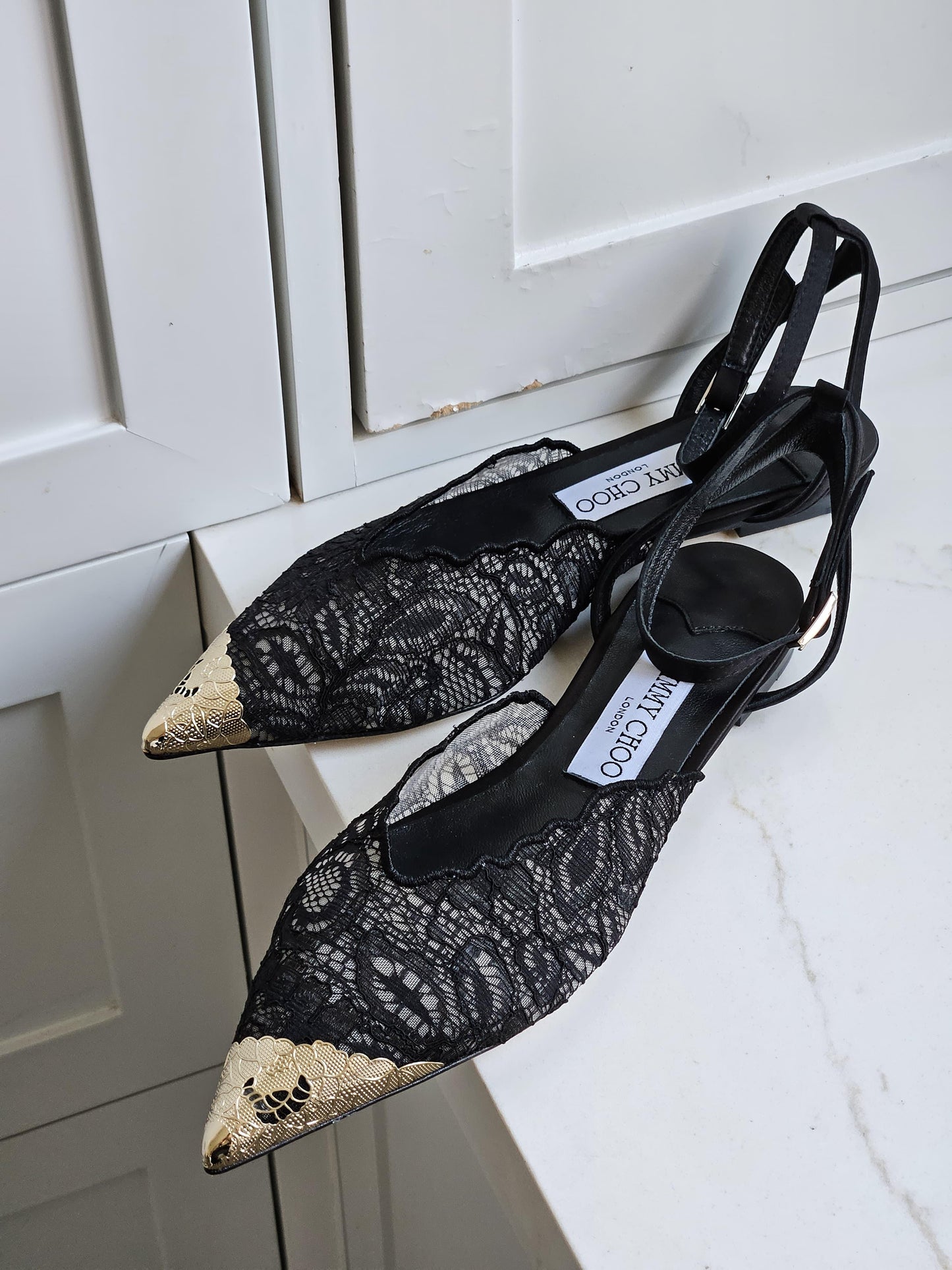 Jimmy Choo Lace Pointed-Toe Ballet Flats