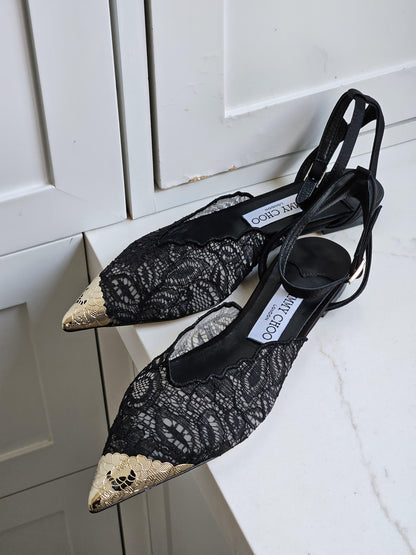 Jimmy Choo Lace Pointed-Toe Ballet Flats