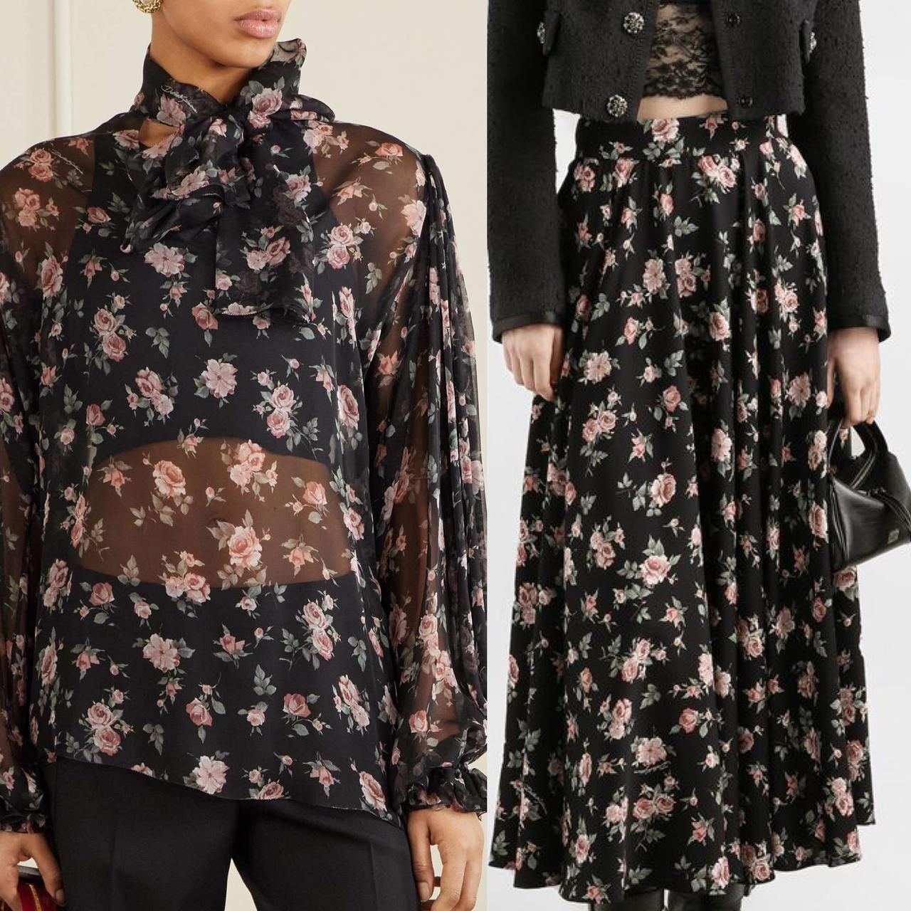 Dolce & Gabbana Floral Print Blouse and Pleated Midi Skirt Set for Women