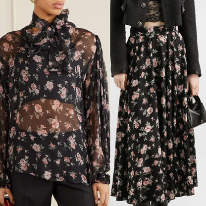Dolce & Gabbana Floral Print Blouse and Pleated Midi Skirt Set for Women