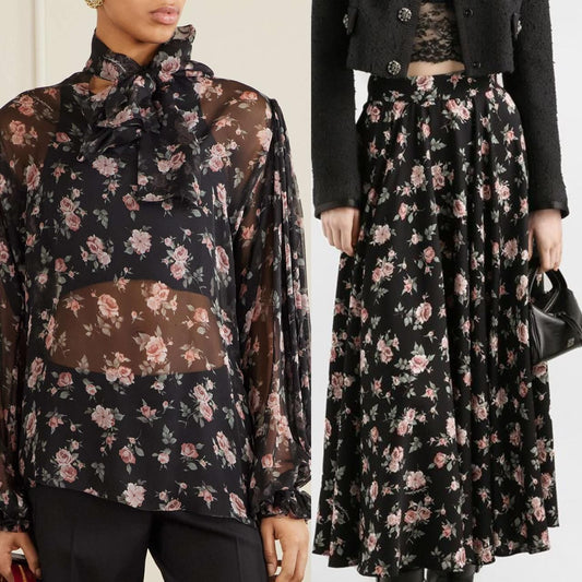 Dolce & Gabbana Floral Print Blouse and Pleated Midi Skirt Set for Women
