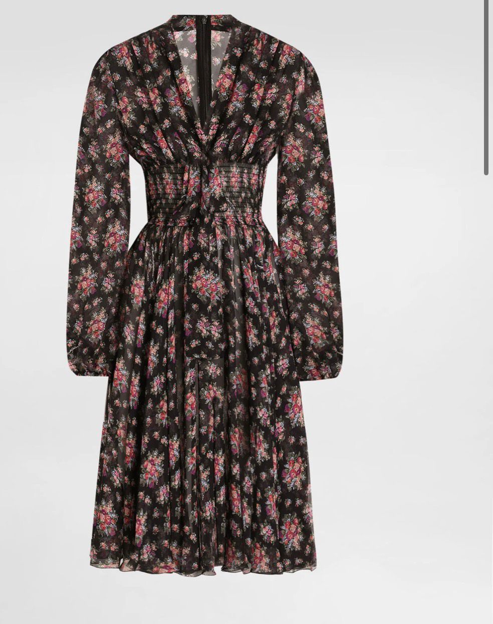 Dolce & Gabbana Floral Print Chiffon Smocked Waist Short Dress