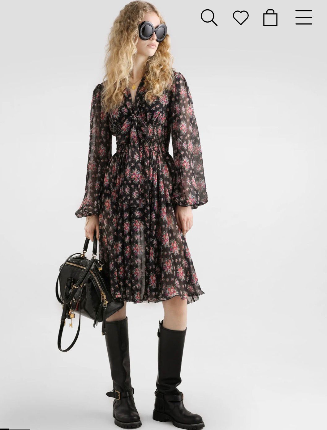 Dolce & Gabbana Floral Print Chiffon Smocked Waist Short Dress