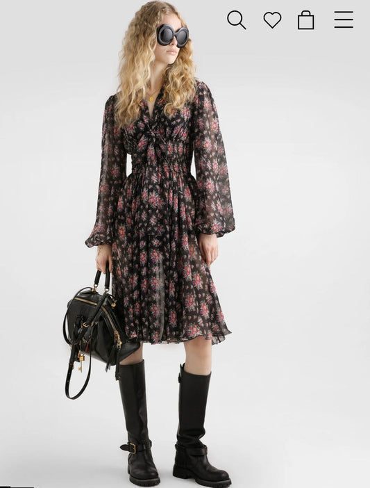 Dolce & Gabbana Floral Print Chiffon Smocked Waist Short Dress