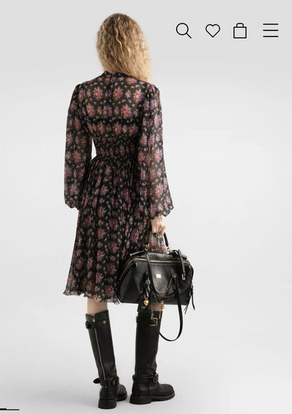 Dolce & Gabbana Floral Print Chiffon Smocked Waist Short Dress