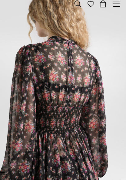Dolce & Gabbana Floral Print Chiffon Smocked Waist Short Dress