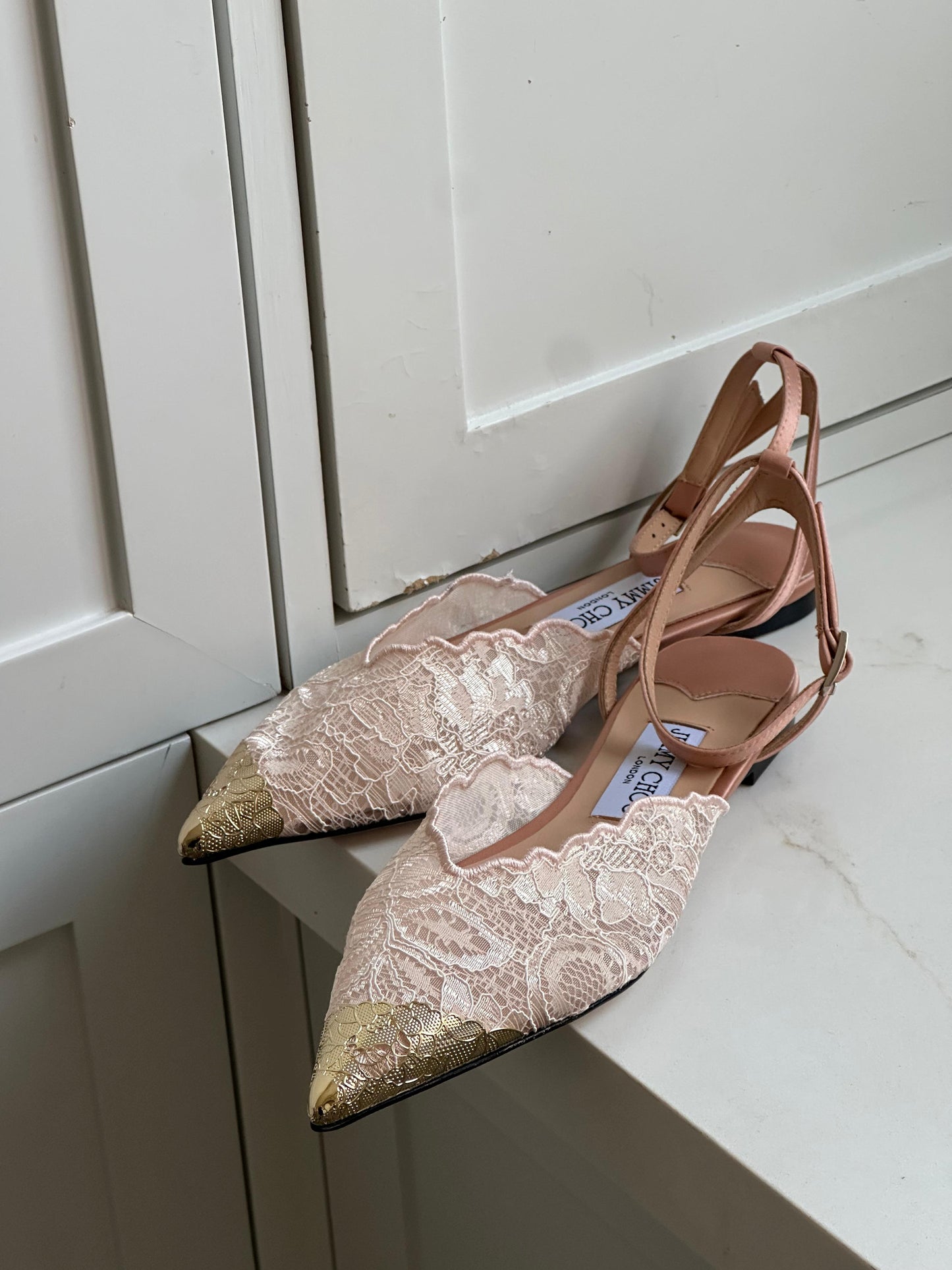 Jimmy Choo Lace Pointed-Toe Ballet Flats