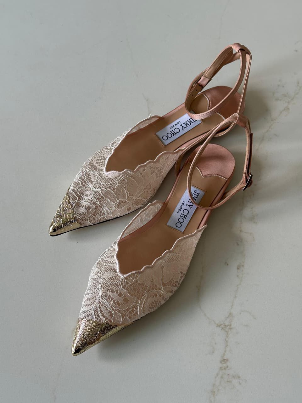 Jimmy Choo Lace Pointed-Toe Ballet Flats