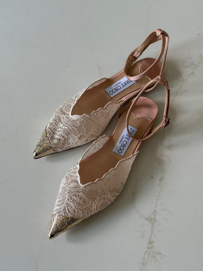 Jimmy Choo Lace Pointed-Toe Ballet Flats