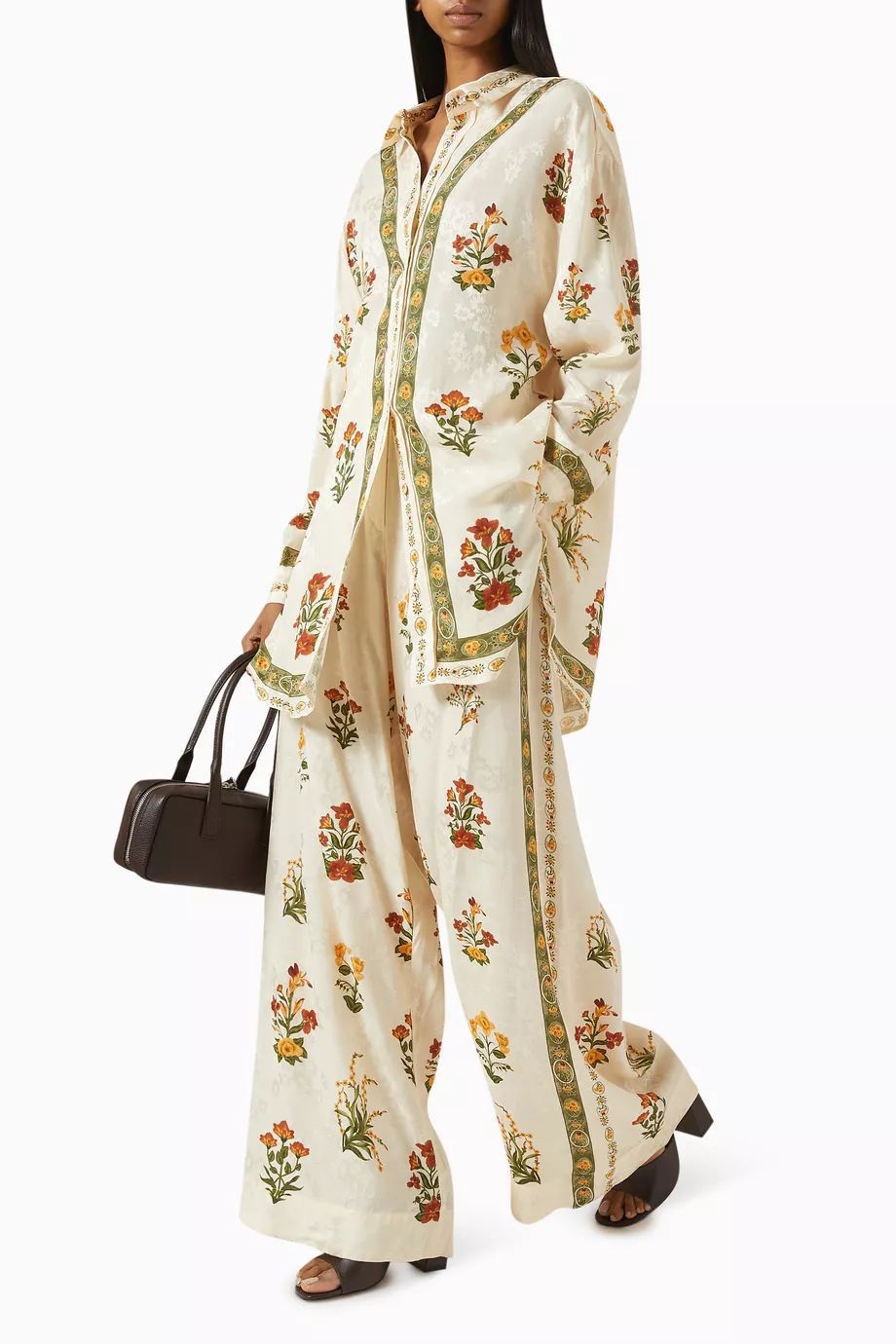 Agua Bendita Floral Print Relaxed Fit Shirt and Wide Leg Pants Set