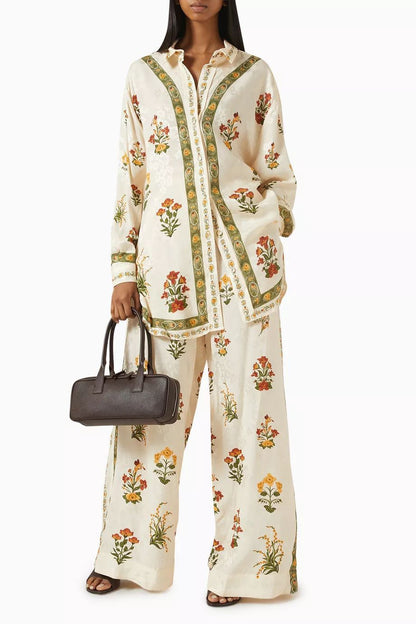 Agua Bendita Floral Print Relaxed Fit Shirt and Wide Leg Pants Set