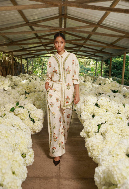 Agua Bendita Floral Print Relaxed Fit Shirt and Wide Leg Pants Set