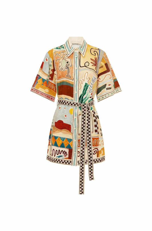Alemais Abstract Print Belted Shirt Dress