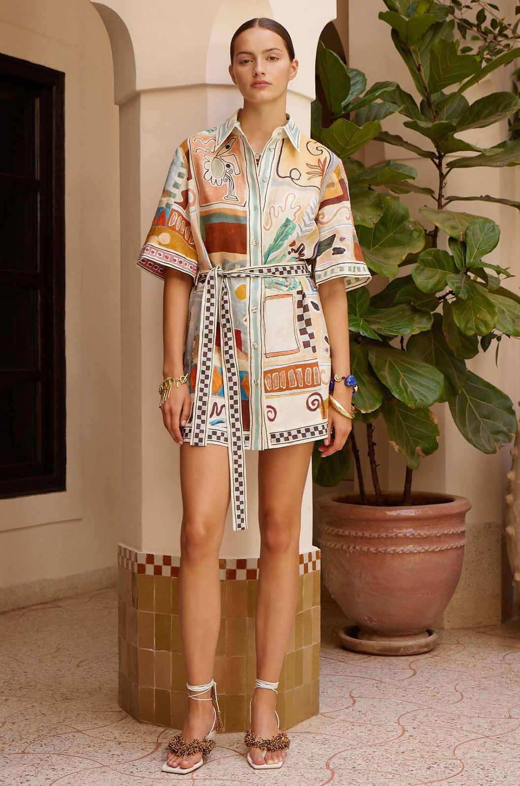 Alemais Abstract Print Belted Shirt Dress
