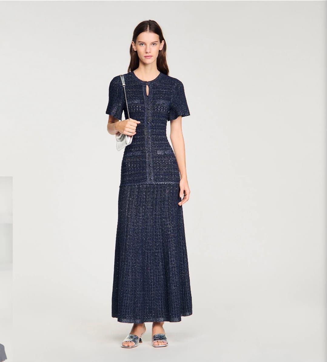 Sandro Women Textured Knit Button-Front Maxi Dress