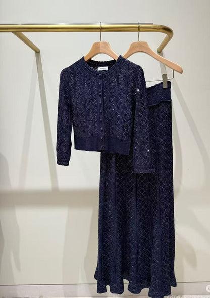 Sandro Women Sparkle Knit Two-Piece Maxi Dress Set