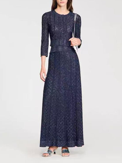 Sandro Women Sparkle Knit Two-Piece Maxi Dress Set
