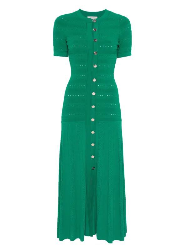 Sandro Button-Front Knit Midi Dress with Short Sleeves