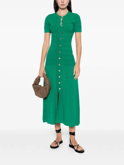 Sandro Button-Front Knit Midi Dress with Short Sleeves