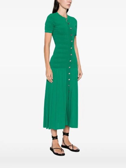 Sandro Button-Front Knit Midi Dress with Short Sleeves