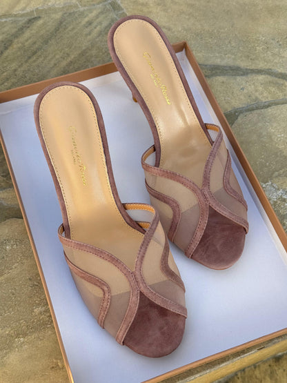 Gianvito Rossi Mules in Organza Mesh & Suede