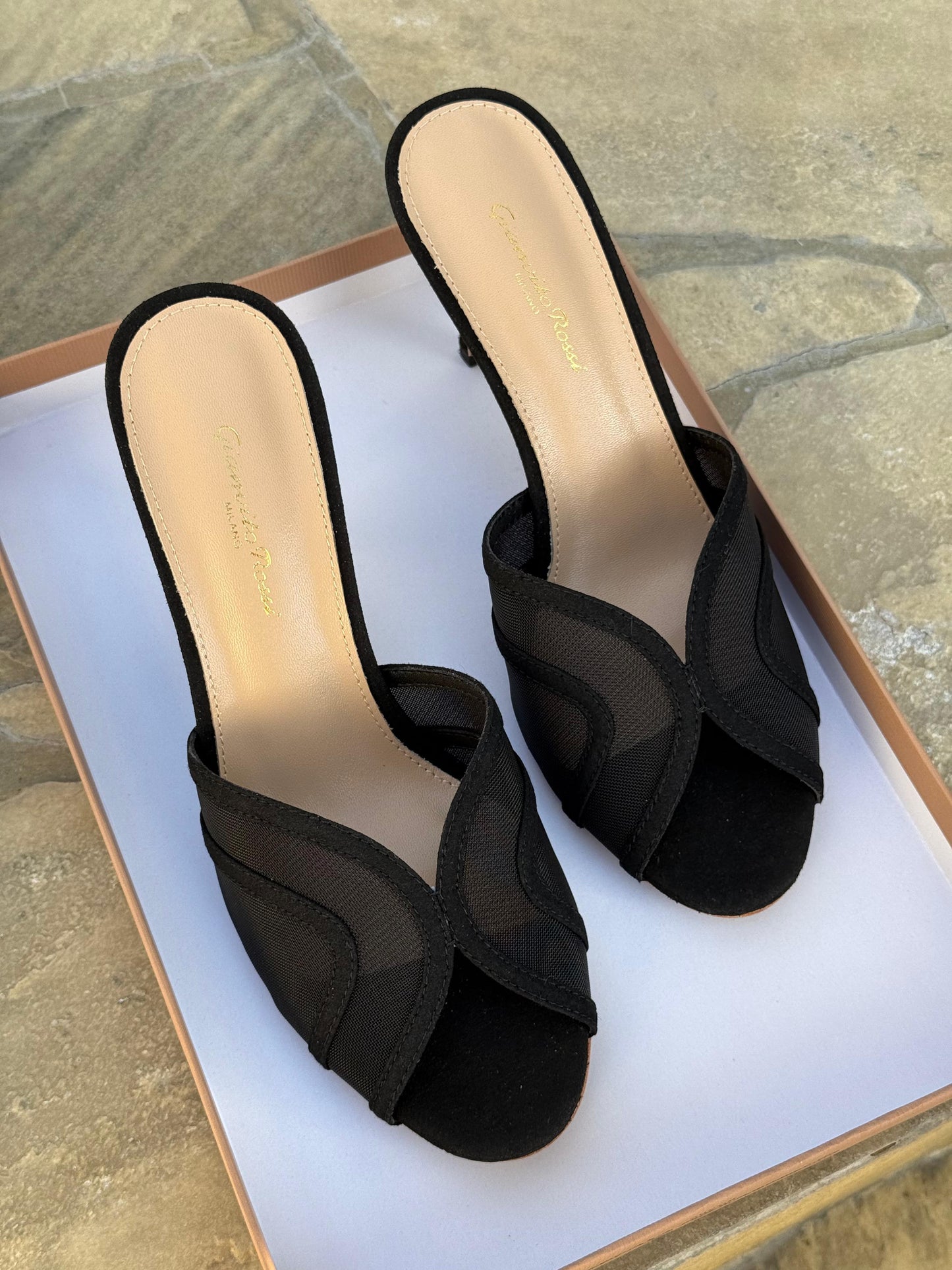Gianvito Rossi Mules in Organza Mesh & Suede