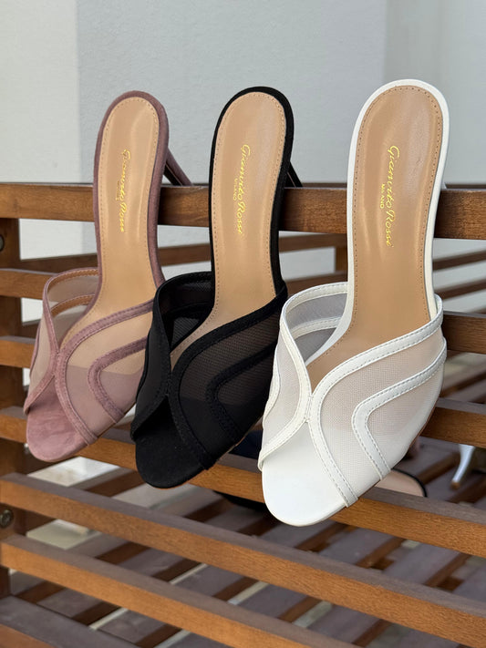 Gianvito Rossi Mules in Organza Mesh & Suede