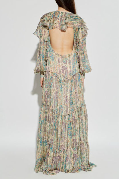 Etro Paisley Print Tiered Maxi Dress with Ruffle Neckline