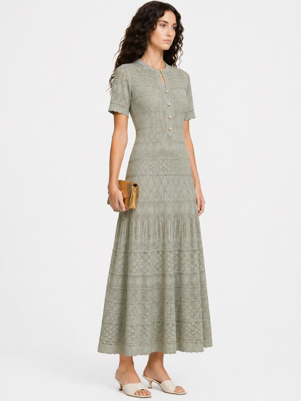 Sandro Elegant Knit Button Front Long Dress