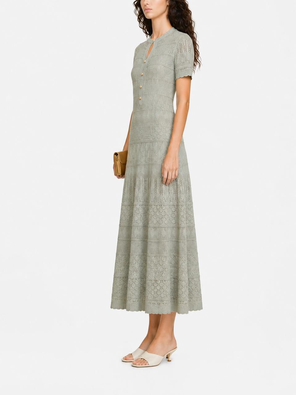 Sandro Elegant Knit Button Front Long Dress