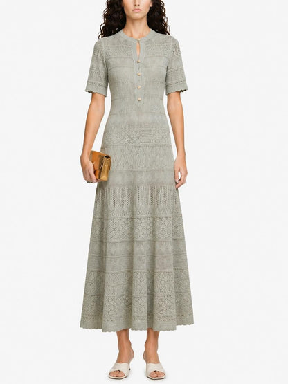 Sandro Elegant Knit Button Front Long Dress