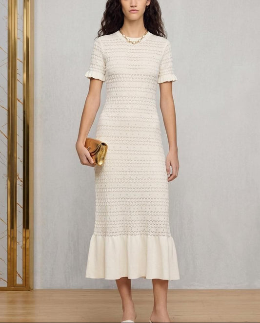 Sandro Textured Knit Ruffle Hem Long Dress