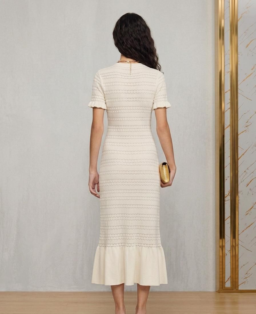 Sandro Textured Knit Ruffle Hem Long Dress