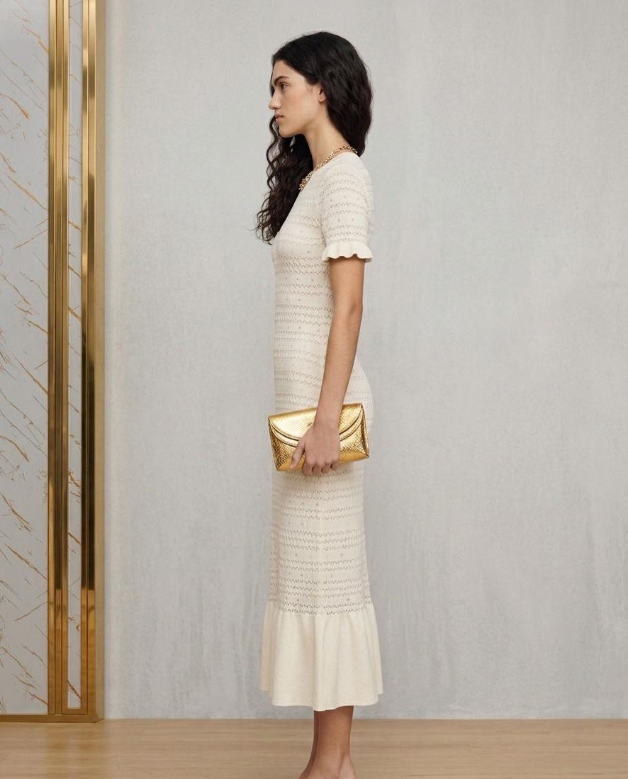 Sandro Textured Knit Ruffle Hem Long Dress