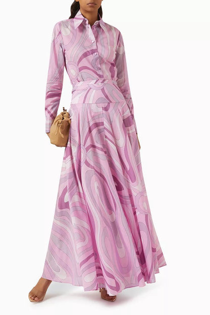 Pucci Full Set Abstract Print Shirt and Maxi Skirt Ensemble