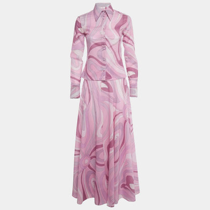Pucci Full Set Abstract Print Shirt and Maxi Skirt Ensemble