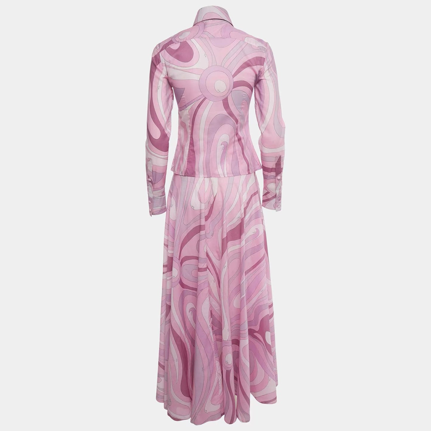 Pucci Full Set Abstract Print Shirt and Maxi Skirt Ensemble