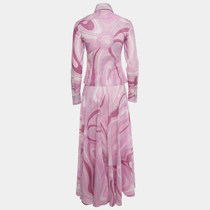 Pucci Full Set Abstract Print Shirt and Maxi Skirt Ensemble
