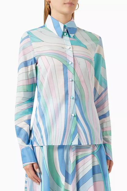 Pucci Full Set Abstract Print Shirt and Maxi Skirt Ensemble