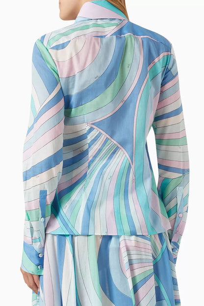 Pucci Full Set Abstract Print Shirt and Maxi Skirt Ensemble