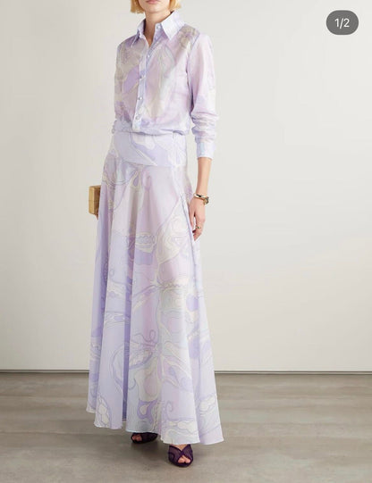 Pucci Full Set Printed Button-Up Shirt and Maxi Skirt Set